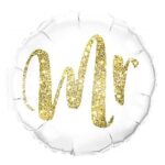 Balon bez helu: Mr, biały ze złotym, 45cm – Balony bez helu – Szalony.pl Balon bez helu: Mr, biały ze złotym, 45cm – Balony bez helu – Szalony.pl