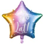 Balon bez helu: Sto lat, gwiazdka, tęczowa, 19"