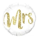 Balon bez helu: Mrs, biały ze złotym, 45cm – Balony bez helu – Szalony.pl