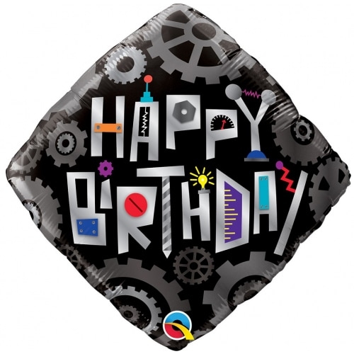 Balon z helem: Happy Birthday, narzędzia, 18″ Balony z helem Sprawdź naszą ofertę. Sklep imprezowy Szalony.pl.
