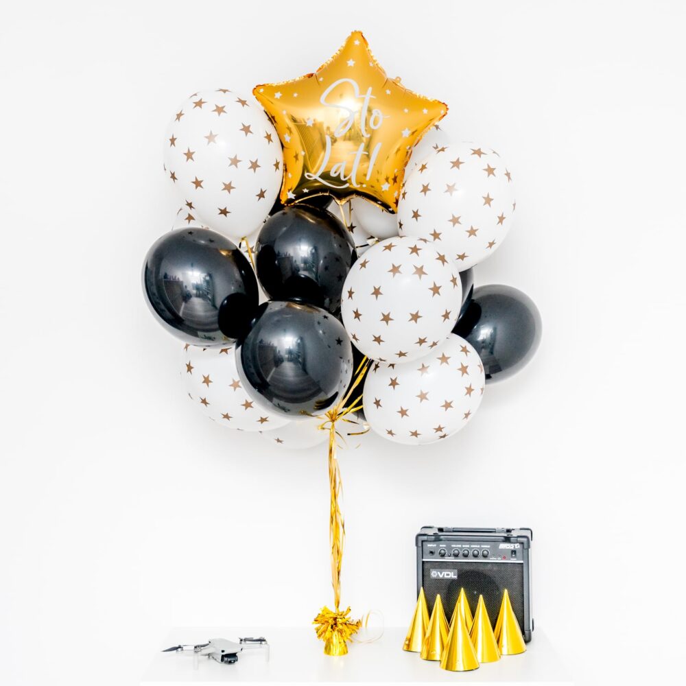 Bukiet balonowy: BLACK&WHITE BIRTHDAY 1, napełniony helem