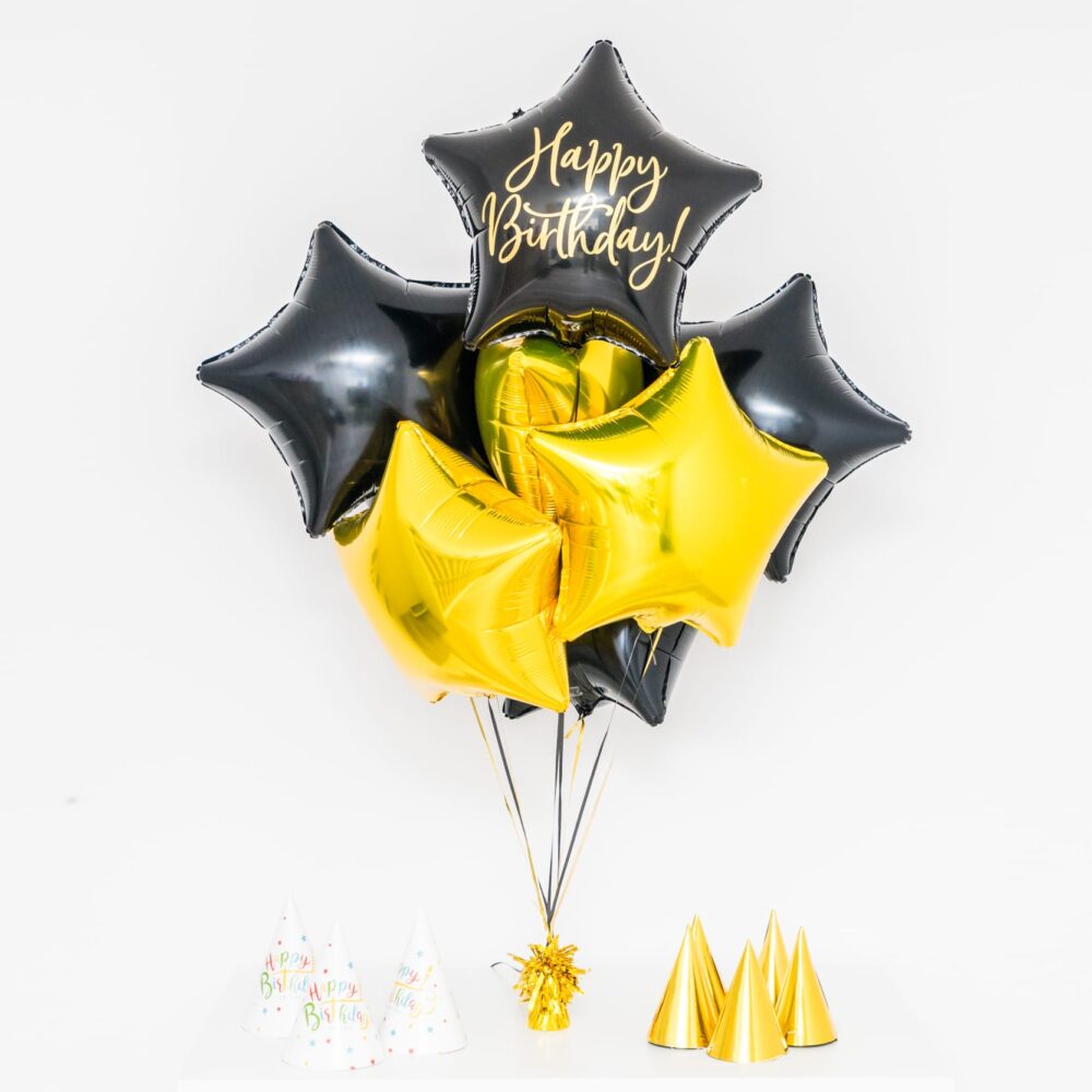 Bukiet balonowy: BIRTHDAY STARS 2, napełniony helem