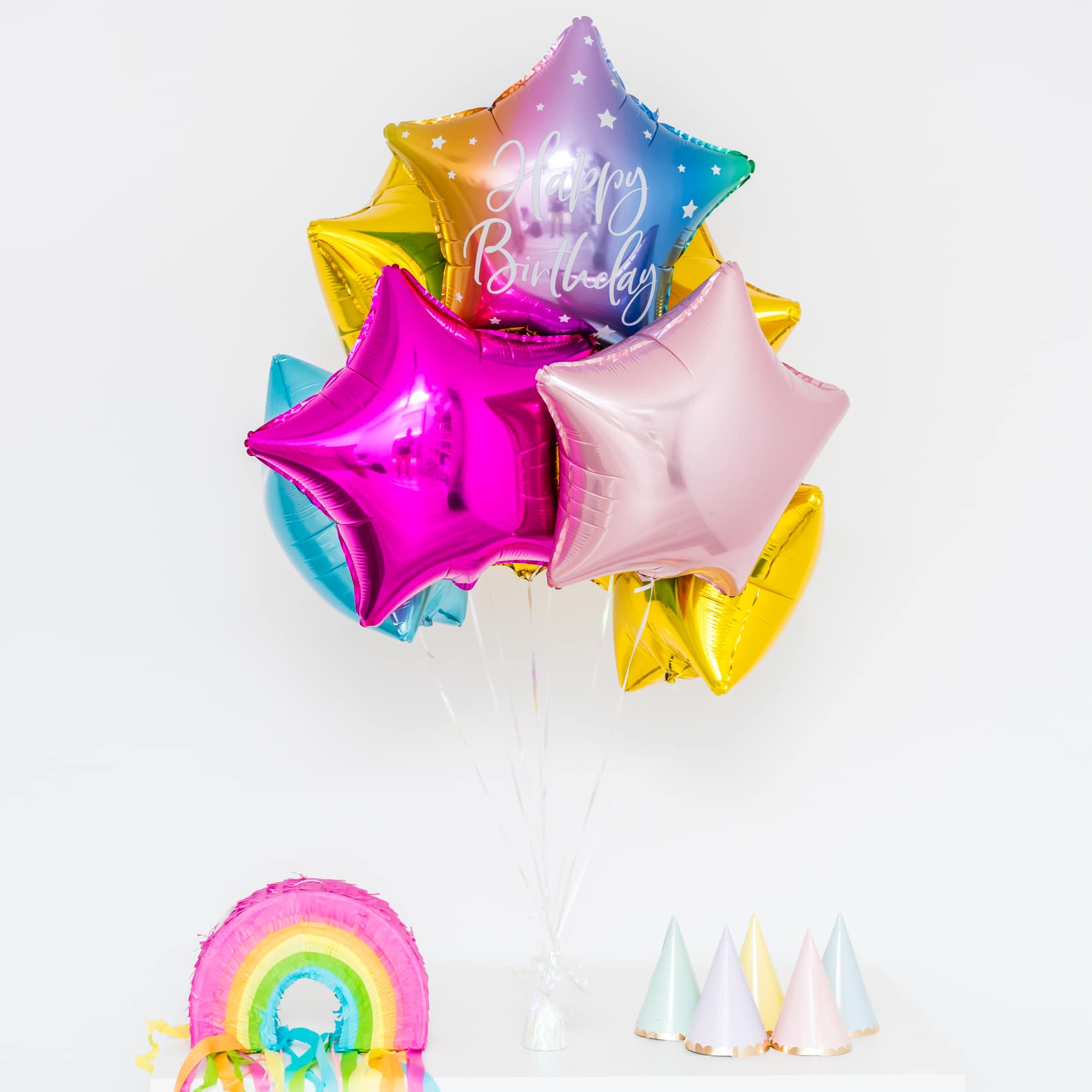 Bukiet balonowy: RAINBOW WITH STARS, napełniony helem Balony na Urodziny Szalony.pl - Sklep imprezowy 2
