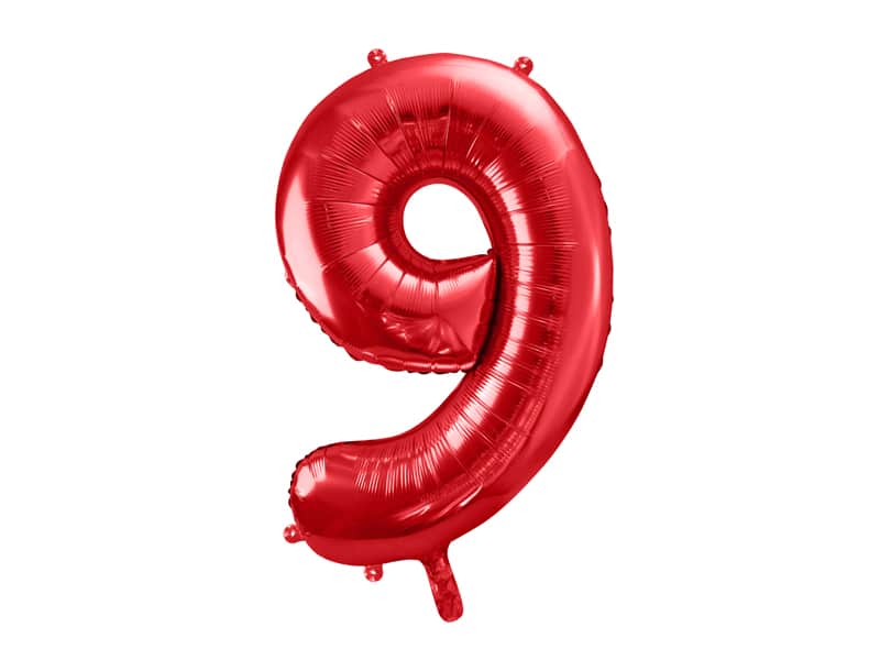 Balon z helem: cyfra 9, czerwona, 86 cm Balony na 90 urodziny Szalony.pl - Sklep imprezowy