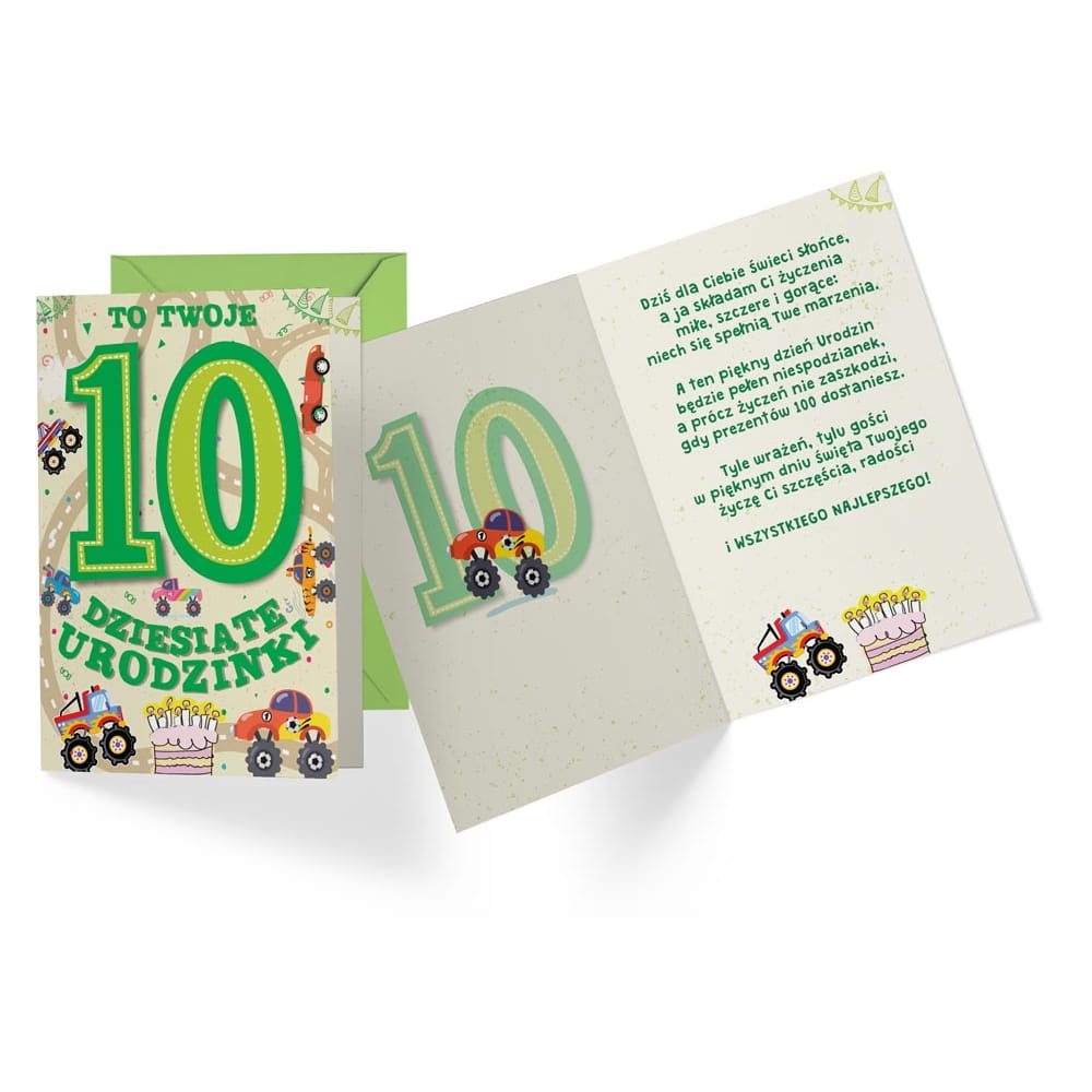 Kartka okolicznościowa – To twoje 10, zielona Kartki dla dzieci Sprawdź naszą ofertę. Sklep imprezowy Szalony.pl. 2