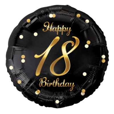 Balon z helem: Happy 18 Birthday, czarny Balony na 18 urodziny Szalony.pl - Sklep imprezowy