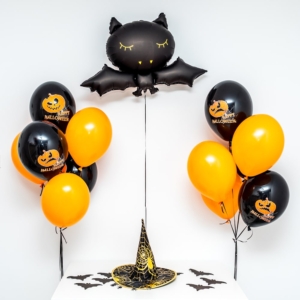 Bukiet balonowy: HAPPY BAT, napełniony helem Balony na Halloween Sprawdź naszą ofertę. Sklep imprezowy Szalony.pl.