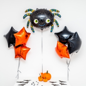 Bukiet balonowy: ORANGE SPIDER, napełniony helem Balony na Halloween Sprawdź naszą ofertę. Sklep imprezowy Szalony.pl.
