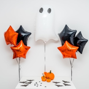 Bukiet balonowy: BIG GHOST, napełniony helem Balony na Halloween Sprawdź naszą ofertę. Sklep imprezowy Szalony.pl.