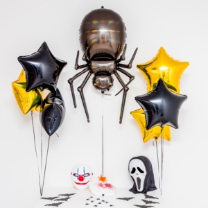 Bukiet balonowy: BLACK SPIDER, napełniony helem Balony na Halloween Sprawdź naszą ofertę. Sklep imprezowy Szalony.pl.