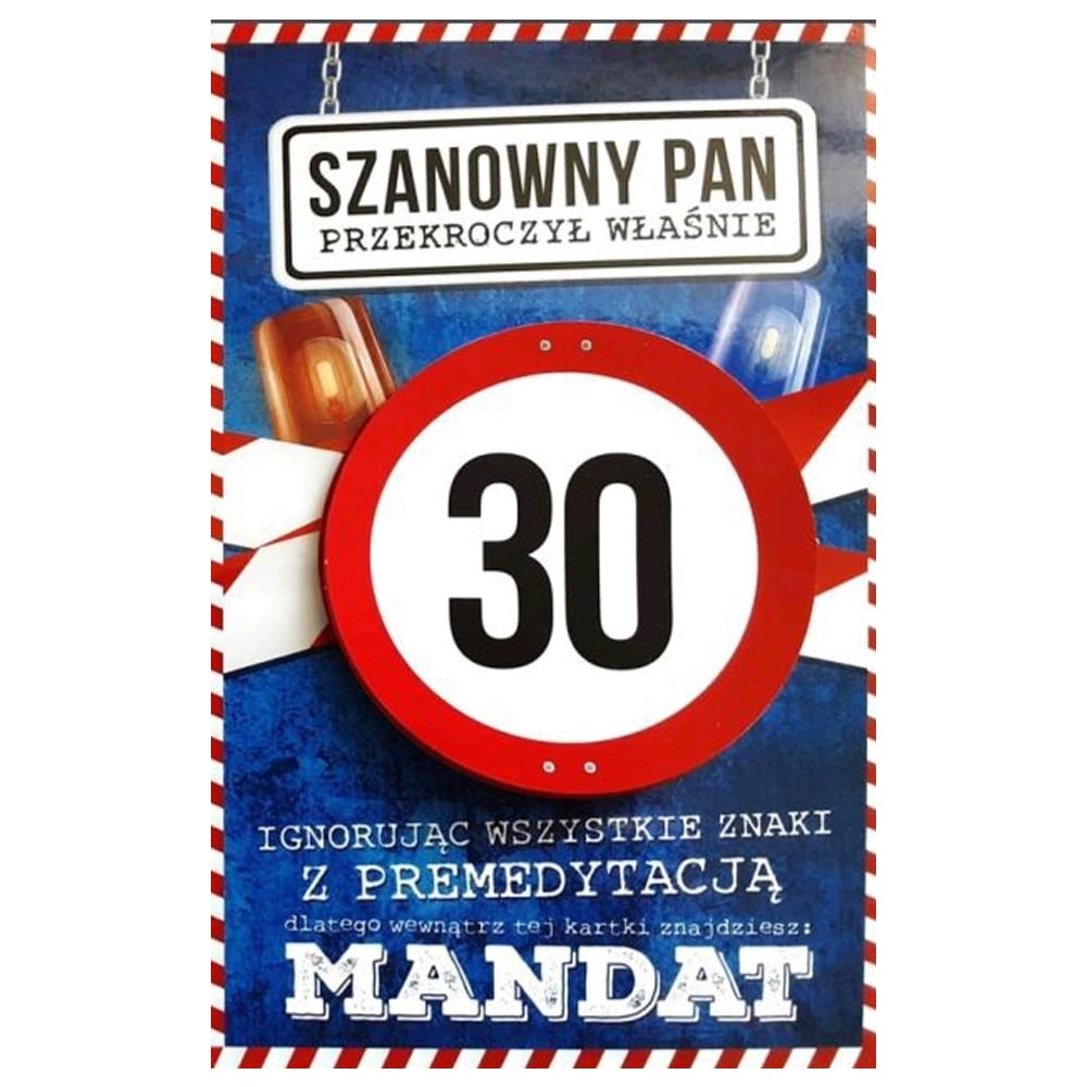 Kartka urodzinowa – 30 Mandat Pan Kartki na 30 urodziny Szalony.pl - Sklep imprezowy