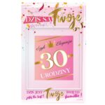 Kartka z naklejką - 30 urodziny, różowa