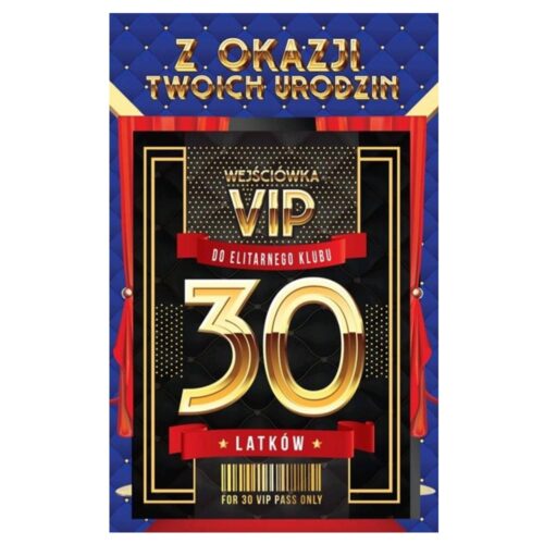 Kartka urodzinowa - 30 VIP niebieska