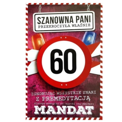 Kartka urodzinowa – 60 Mandat Pani Kartki na 60 urodziny Szalony.pl - Sklep imprezowy