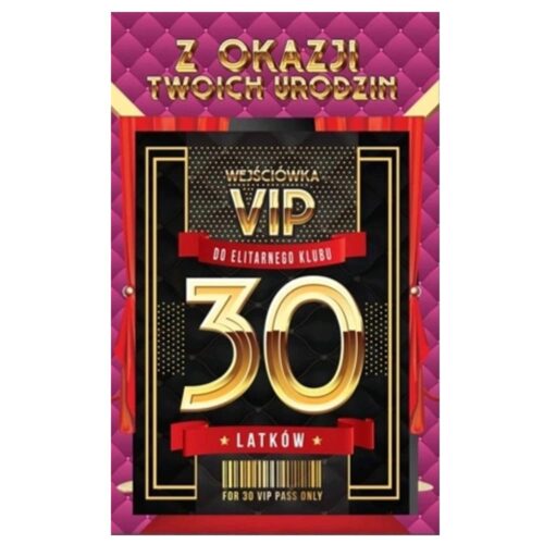 Kartka urodzinowa - 30 VIP różowa