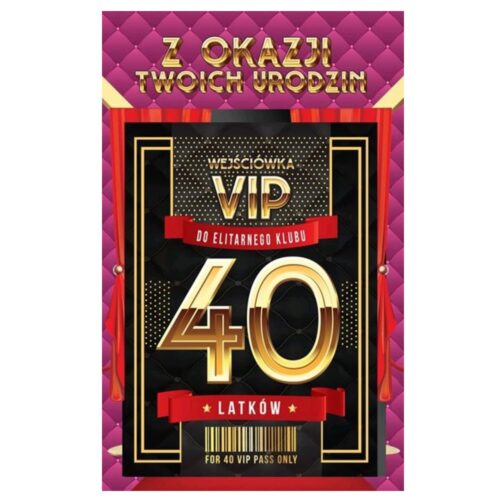 Kartka urodzinowa - 40 VIP różowa