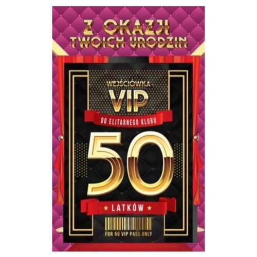 Kartka urodzinowa - 50 VIP różowa