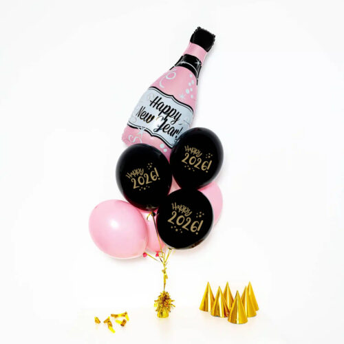 Bukiet balonowy: Mini Pink Bottle 2026, napełniony helem