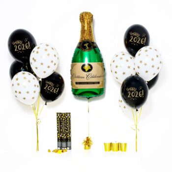 Bukiet balonowy: Medium Green Champagne 2026, napełniony helem – Gotowe propozycje (zestawy) – Szalony.pl