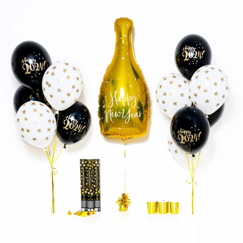 Bukiet balonowy: Medium Gold Bottle 2024, napełniony helem Bukiety balonów z helem Szalony.pl - Sklep imprezowy 2