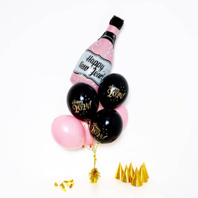 Bukiet balonowy: Mini Pink Bottle 2024, napełniony helem Sylwester - Balony z helem Szalony.pl - Sklep imprezowy