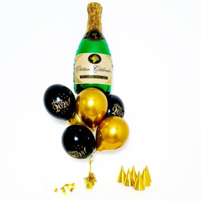Bukiet balonowy: Mini Green Champagne 2024, napełniony helem Sylwester - Balony z helem Szalony.pl - Sklep imprezowy