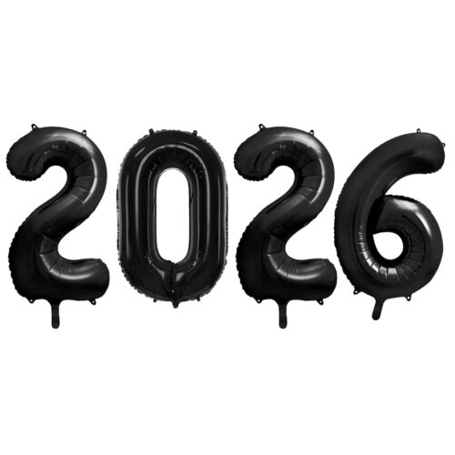 Balony z helem: Zestaw Cyfr "2026" - czarne, 86 cm