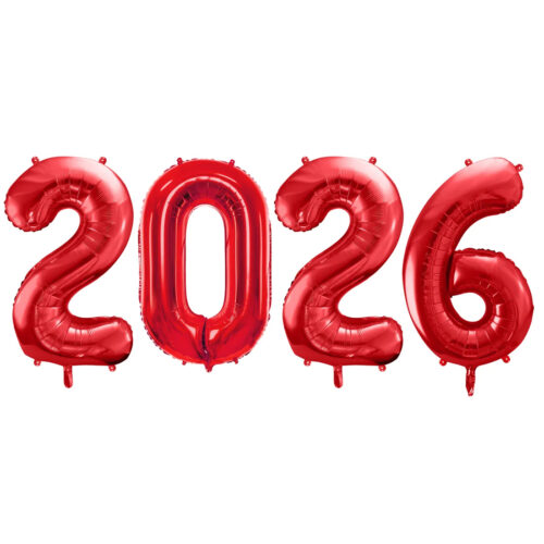 Balony z helem: Zestaw Cyfr "2026" - czerwone, 86 cm