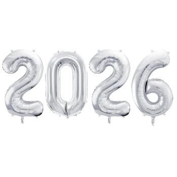 Balony z helem: Zestaw Sylwestrowy “2026” – srebrne, 86 cm – Balony z helem (Trójmiasto) – Szalony.pl