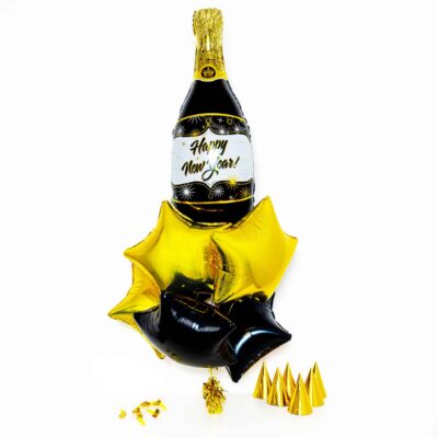 Bukiet balonowy: Small Black Bottle 2024, napełniony helem Sylwester - Balony z helem Szalony.pl - Sklep imprezowy