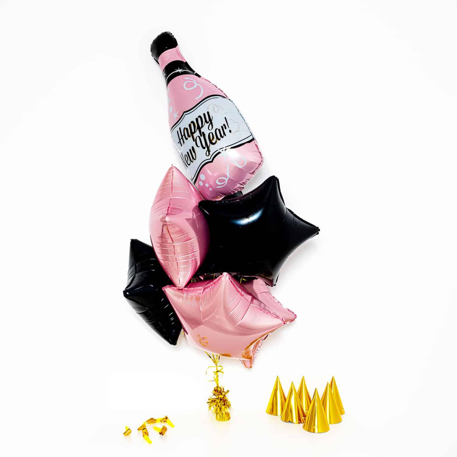 Bukiet balonowy: Small Pink Bottle 2024, napełniony helem Sylwester - Balony z helem Szalony.pl - Sklep imprezowy