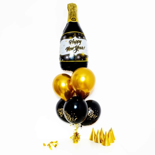 Bukiet balonowy: Mini Black Bottle 2023, napełniony helem Sylwester - Balony z helem Sprawdź naszą ofertę. Sklep imprezowy Szalony.pl.