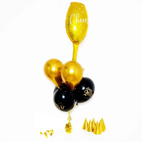 Bukiet balonowy: Mini Gold Glass 2023, napełniony helem Sylwester - Balony z helem Sprawdź naszą ofertę. Sklep imprezowy Szalony.pl.
