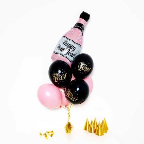 Bukiet balonowy: Mini Pink Bottle 2023, napełniony helem Sylwester - Balony z helem Sprawdź naszą ofertę. Sklep imprezowy Szalony.pl.