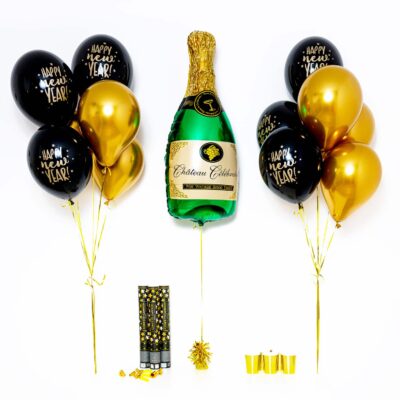 Bukiet balonowy: Green Champagne 2024, napełniony helem Sylwester - Balony z helem Szalony.pl - Sklep imprezowy