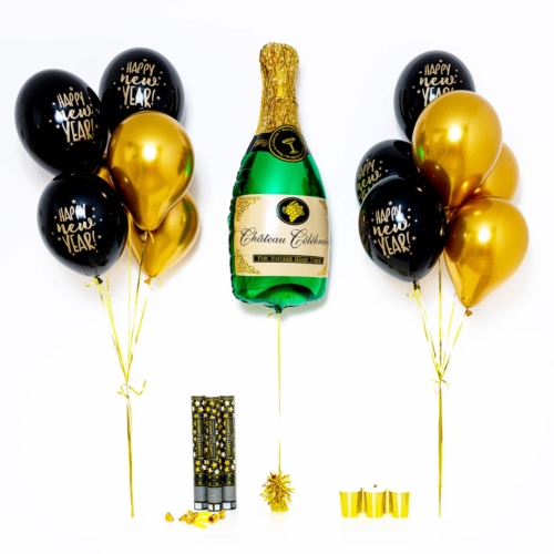 Bukiet balonowy: Green Champagne 2023, napełniony helem Sylwester - Balony z helem Sprawdź naszą ofertę. Sklep imprezowy Szalony.pl.