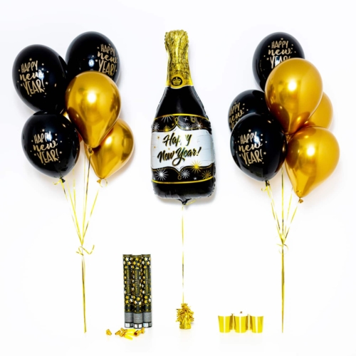 Bukiet balonowy: Standard Black Bottle 2023, napełniony helem Sylwester - Balony z helem Sprawdź naszą ofertę. Sklep imprezowy Szalony.pl.