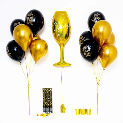 Bukiet balonowy: Gold Glass 2023, napełniony helem Sylwester - Balony z helem Sprawdź naszą ofertę. Sklep imprezowy Szalony.pl.