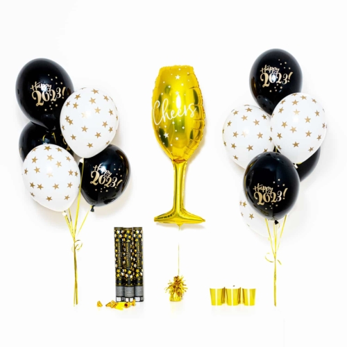 Bukiet balonowy: Medium Gold Glass 2023, napełniony helem Sylwester - Balony z helem Sprawdź naszą ofertę. Sklep imprezowy Szalony.pl.
