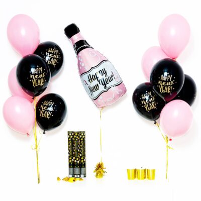Bukiet balonowy: Standard Pink Bottle 2024, napełniony helem Sylwester - Balony z helem Szalony.pl - Sklep imprezowy