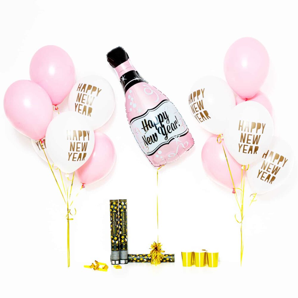 Bukiet balonowy: Medium Pink Bottle 2024, napełniony helem