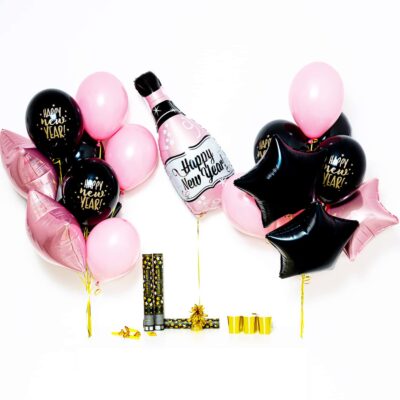Bukiet balonowy: XXL Pink Bottle 2024, napełniony helem Sylwester - Balony z helem Szalony.pl - Sklep imprezowy
