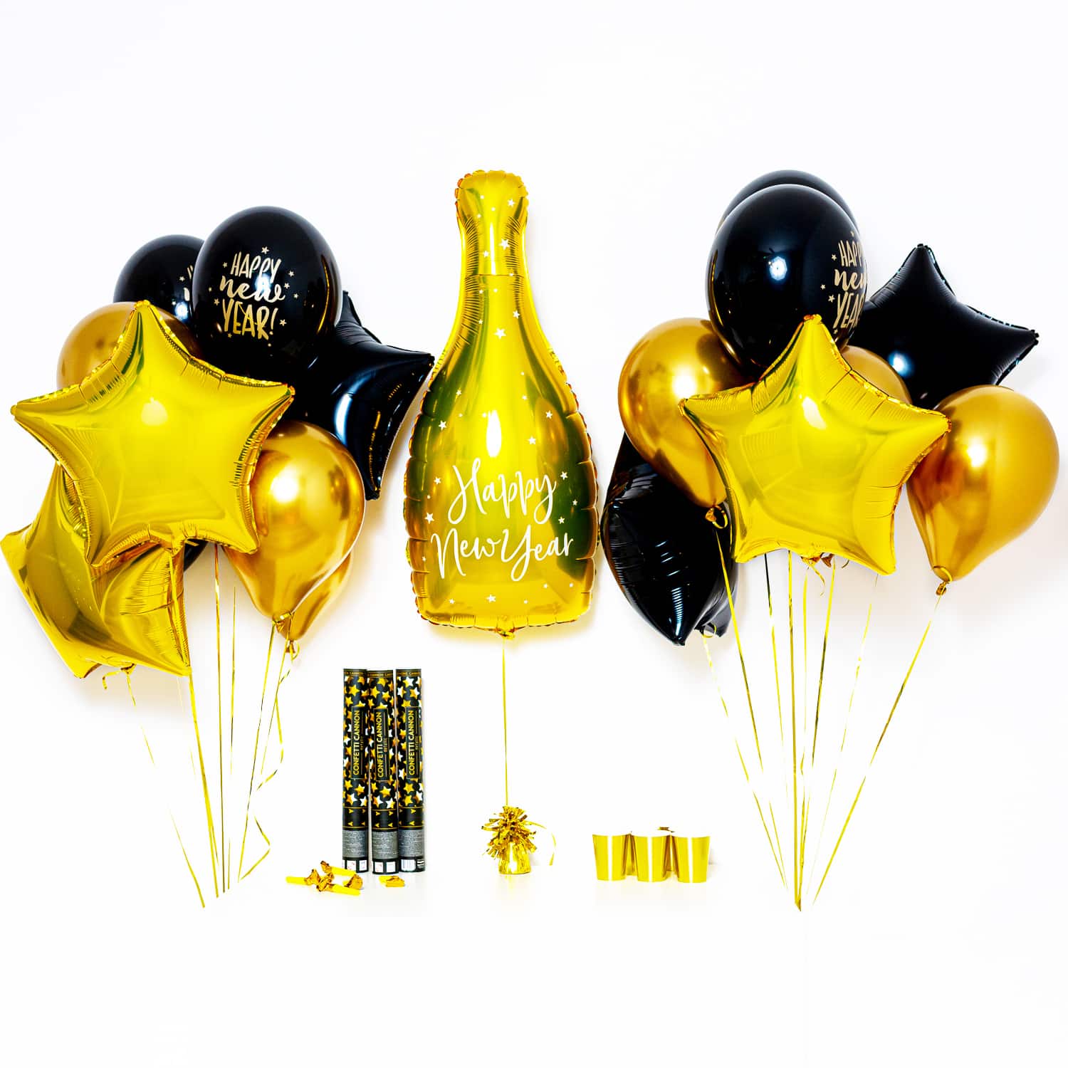 Bukiet balonowy: XXL Gold Bottle 2024, napełniony helem Sylwester - Balony z helem Szalony.pl - Sklep imprezowy
