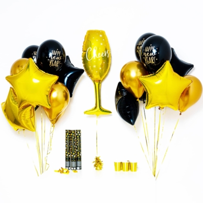 Bukiet balonowy: XXL Gold Glass 2024, napełniony helem Sylwester - Balony z helem Szalony.pl - Sklep imprezowy