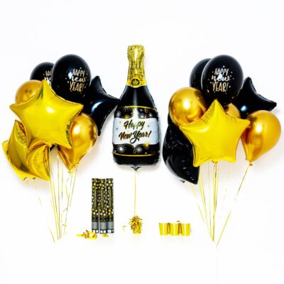 Bukiet balonowy: XXL Black Bottle 2024, napełniony helem Sylwester - Balony z helem Szalony.pl - Sklep imprezowy