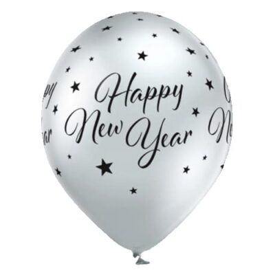 Balon z helem: Happy New Year, Glossy, Silver, 30 cm Sylwester - Balony z helem Szalony.pl - Sklep imprezowy