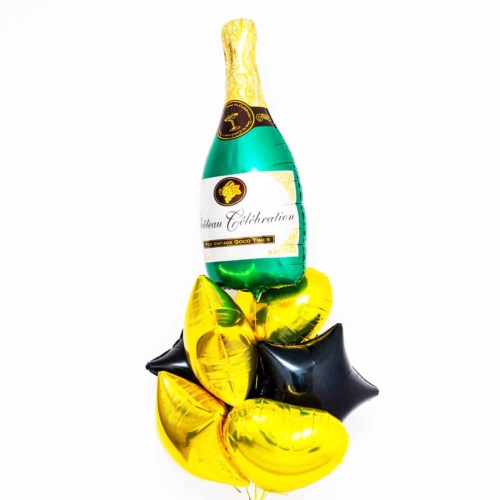 Bukiet balonowy: Small Green Champagne 2023, napełniony helem Sylwester - Balony z helem Sprawdź naszą ofertę. Sklep imprezowy Szalony.pl.