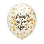Balon z helem: Happy New Year, przezroczysty z konfetti, 30 cm – Sylwester – Szalony.pl