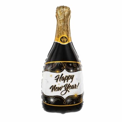 Balon z helem: Butelka Happy New Year, czarna Sylwester - Balony z helem Szalony.pl - Sklep imprezowy