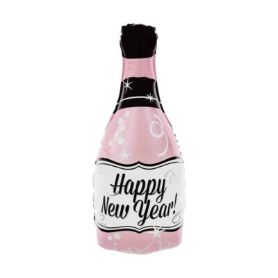 Balon foliowy – Butelka Happy New Year, różowy Dekoracje na Sylwestra Szalony.pl - Sklep imprezowy